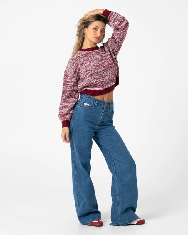 Sweater Marcy Crop L/S Crew Knit Burgundy