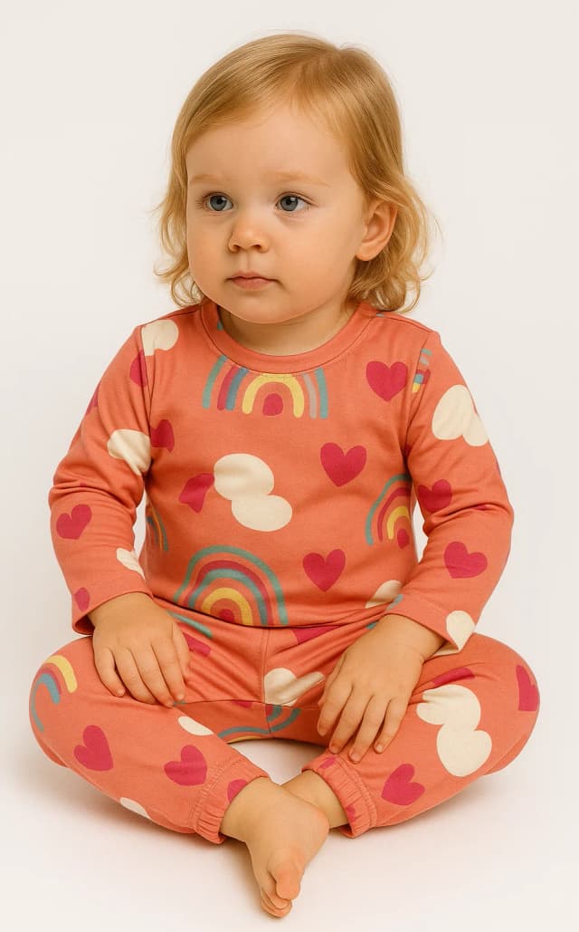 Conjunto Pijama estampado manga larga Arcoiris y Corazones